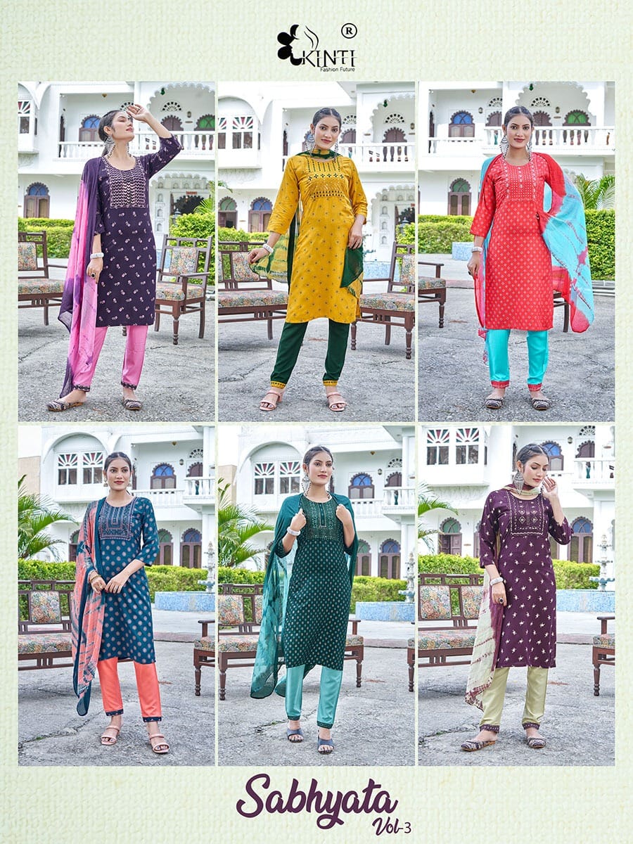 Kinti Sabhyata Vol 3 Heavy Rayon Kurti Pant With Dupatta
